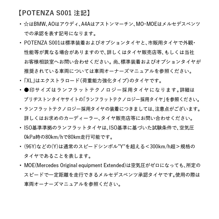 新車装着タイヤPOTENZA S001